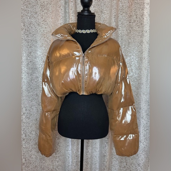 Never worn rose gold metallic puffer jacket - Picture 1 of 4